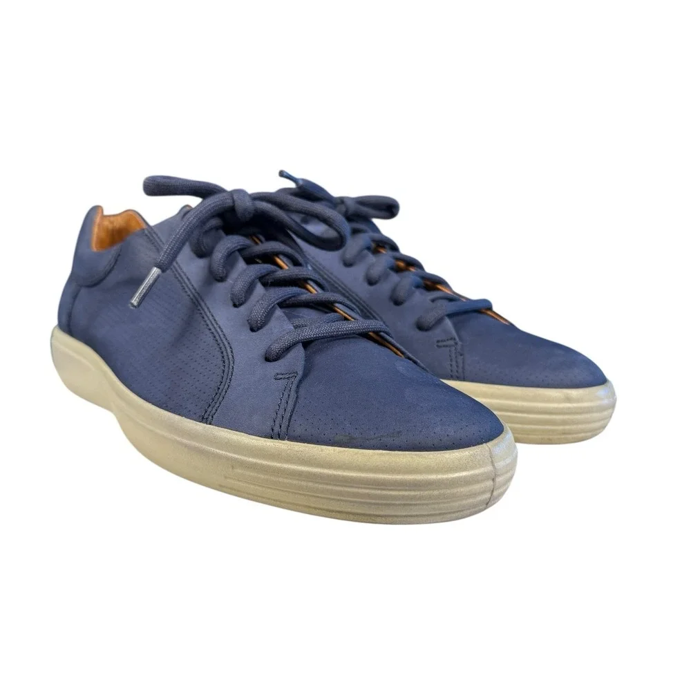 ECCO Soft 7 Perforated Street Sneakers Navy Leather Shoes Mens 45 US 11-11.5